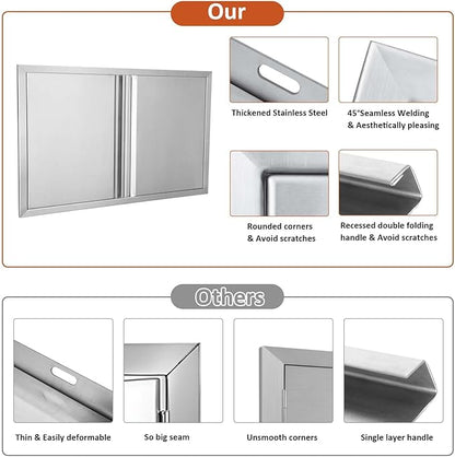 BI-DTOOL Outdoor Kitchen Double Doors 30" W X 21" H BBQ Access Door Thickened 304 Brushed Stainless Steel Doors for Indoor/Outdoor Kitchen Outdoor Cabinet Barbeque Grill or BBQ Island