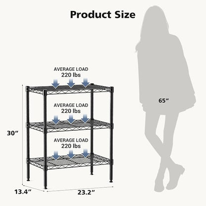 DUMOS 3-Tier Metal Storage Shelves, Wire Shelving, Storage Rack, 23.31" W | Heavy Duty Steel Shelves, Wire Adjustable Standing, Kitchen Bathroom Garage Pantry Organizers, 30.22"H