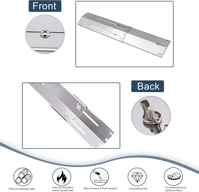 Universal replacement heavy duty adjustable heat plate shield,Burner cover,Flavorizer bar,heat Tent,Flamer tamer for gas grill models,Extends from 11.75"up to 21"L (304 Stainless Steel, 6 Pack)