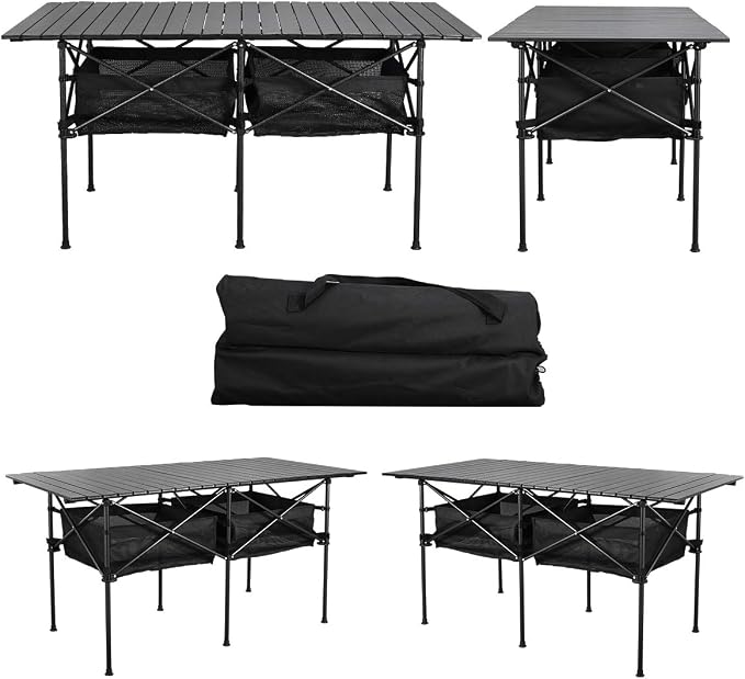 WUROMISE Sanny LargeOutdoor Folding Picnic Camping Table,55"X 27.56"Portable Aluminum Roll-up Table with Storage Carry Bag for RV Travel,Indoor,Outdoor,Camping, Beach,Backyard,BBQ,Party,Patio,Picnic