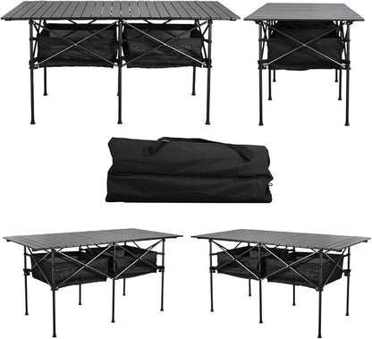 WUROMISE Sanny LargeOutdoor Folding Picnic Camping Table,55"X 27.56"Portable Aluminum Roll-up Table with Storage Carry Bag for RV Travel,Indoor,Outdoor,Camping, Beach,Backyard,BBQ,Party,Patio,Picnic