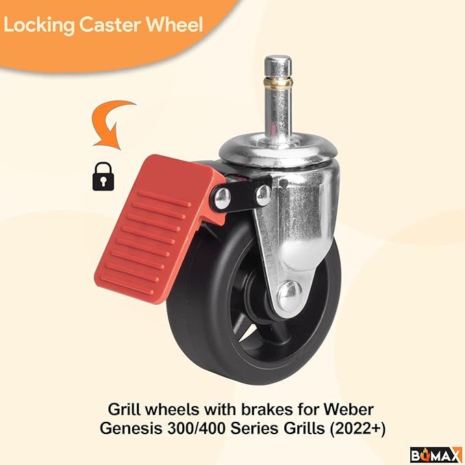 BQMAX Grill Wheels for Weber Genesis 300/400 Series Grills (2022+), Locking Caster Wheel Set for Weber Genesis Grill Parts E-315 E-325 S-315 for Weber Grill Wheels Replacement