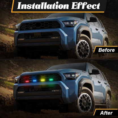 Multicolor LED Grille Lights for Toyota 4Runner TRD Pro 2025-2026, 4Pcs Smoked Lens Front Grill Light Kit for 4Runner Trailhunter