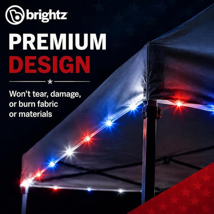 Brightz LED Patriotic Canopy Lights - 40 ft Red White & Blue String Lights - 4th of July Golf Cart Decorations - Made in USA with Globally Sourced Materials, Battery Powered 60 LEDs, 24+ Hour Runtime