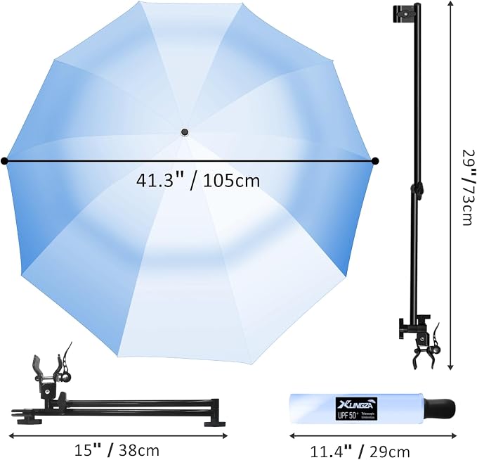 XLINGZA UPF 50+ Beach Umbrella with Adjustable Universal Clamp