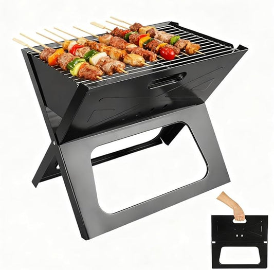 Protable Folding Barbecue Charcoal Grills,Small Tabletop Charcoal Grill with Stainless Steel Smoker BBQ for Outdoor Barbecues,Camping,Garden,Beach Party,Picnics - Black,kkk
