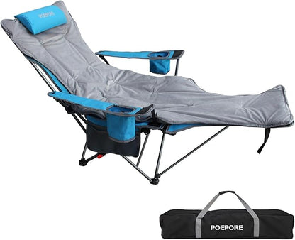 Reclining Camping Chair with Removable Footrest Lounge Chair with Headrest, Cotton Cushion, Portable Adjustable Folding Chairs