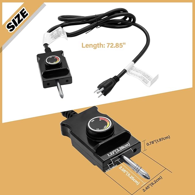 Adjustable Thermostat Controller Probe Cord for Masterbuilt Analog Electric Smokers, Thermostat Control with Power Cord Replacement Parts for Most Electric Smoker and Grills Heating Element