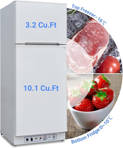 Propane Refrigerator with Freezer 9.4 Cu.Ft, 110V/LPG Off Grid Gas Refrigerator, Reversible Door, Quiet & Energy-Saving for Cabin, Camper, and Home Use