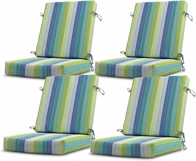 California Umbrella Outdoor Dining Chair, Set of 4 Patio Seat Cushions, 20 x 40 Inch, Premium Outdoor Memory Foam, Fade Resistant, Sunbrella Fabric, Fabric Ties, Seville Seaside