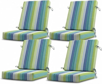 California Umbrella Outdoor Dining Chair, Set of 4 Patio Seat Cushions, 20 x 40 Inch, Premium Outdoor Memory Foam, Fade Resistant, Sunbrella Fabric, Fabric Ties, Seville Seaside