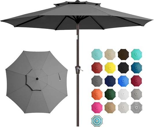 JEAREY 9' 2-Tiers Patio Umbrellas Outdoor Table Market Umbrella w/Push Button Tilt/Crank, 8 Sturdy Ribs, UV Protection Waterproof Sunproof(Gray)