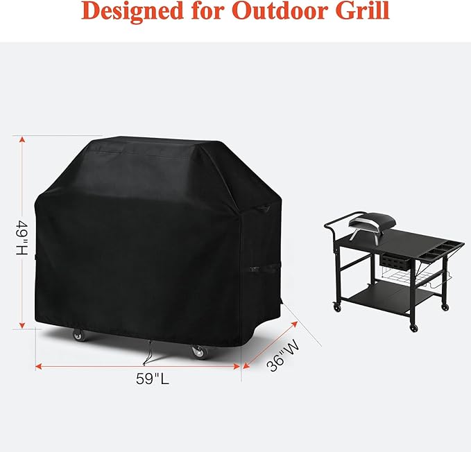 TheElves Grill Cover for Leteuke Pizza Oven Table, Outdoor Grill Cart Covers Waterproof Heavy Duty for Griddle Stand Pizza Oven Stand Prep Tables - 59" W x 36" D x 49" H