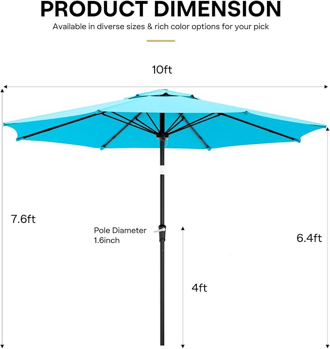 Sannwsg Outdoor Patio Umbrella,Table Umbrella with Push Button Crank,Market Umbrella with 8 Sturdy Ribs,Yard Umbrella