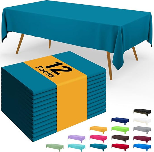 Smiry Disposable Table Cloth - 12 Pack, 54 x 108 Inch Waterproof Rectangle Tablecloths for Parties, Decorative Plastic Table Cover, Leakproof & Sturdy, Aqua