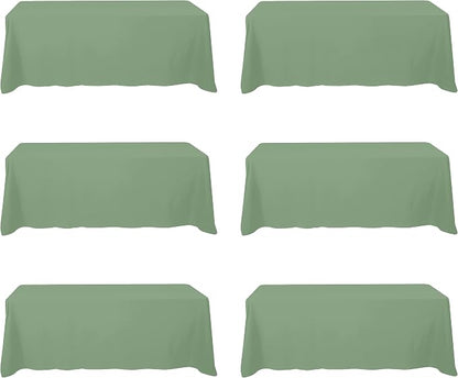 BRILLMAX 6 Pack Sage Green Tablecloths 90x156 Inch for 8ft Rectangle Tables | 150 GSM Polyester Fabric, Floor Length Drop, Water, Stain & Wrinkle Resistant Cloth Cover for Wedding Reception Banquet Party