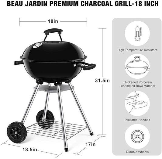 18 Inch Charcoal Grill+ BBQ Charcoal Chimney Starter 11"X7" Heavy Duty for Charcoal Grills