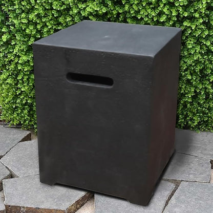 Elementi Manhattan Fire Pit Bundle Outdoor Firepit Set Includes 36” Dark Grey Propane Concrete Firepit Table, Glass Windscreen, Stainless Steel Cover, Canvas Cover, Floor Mat, Ice Bucket
