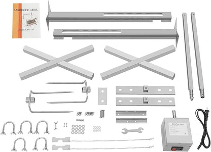53" Electric BBQ Rotisserie Grill Kit Outdoor, 88 lbs Capacity Heavy Duty Grilling Kit, Automatic 25W Motor Universal Roaster Stand, Stainless Steel Spit Rod for Pig Lamb, Height Adjustable