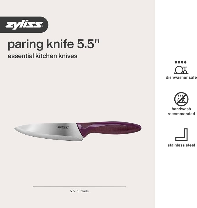 Zyliss Utility Knife with Sheath Cover - Precision Knife for Cutting & Slicing - Paring Knife for Meat, Fruits & Vegetables - Culinary Kitchen Knife - 5.5" Carbon Stainless Steel Blade - Purple