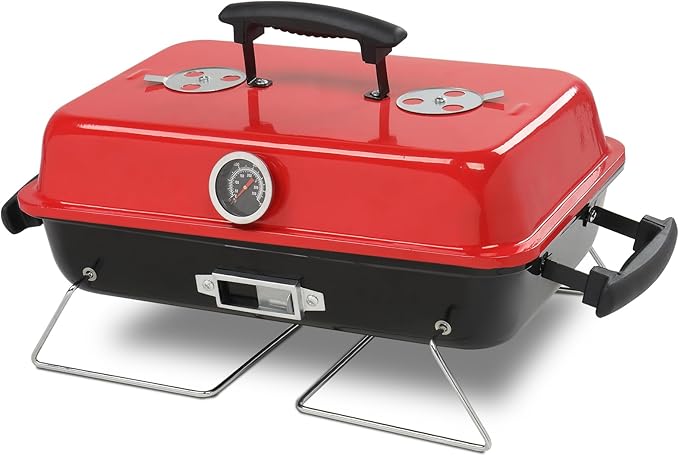 Portable Charcoal Grill Tabletop Outdoor Barbecue Smoker, Small BBQ Grill for Outdoor Cooking Backyard Camping Picnics Beach Boat