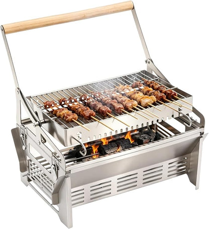 Portable Charcoal Grill Family Rotisserie Kit For Camping Yard 360°Rotating | Portable Stainless Steel Charcoal Grill Wind-Up Spit Rotisserie Kit For Camping Tailgate Backyard Picnic Barbecue Cookouts