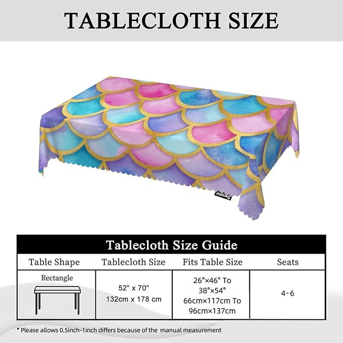 Swono Decorative Rectangle Table Cloth Mermaid, Rainbow Animal Fish Skin Mermaid Scales Polyester Tablecloth Kitchen Table Cover for Dining BBQ Picnic Coffee Table 50x72, 4-6 Seats