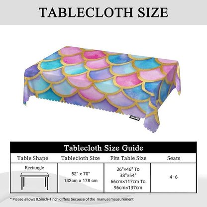 Swono Decorative Rectangle Table Cloth Mermaid, Rainbow Animal Fish Skin Mermaid Scales Polyester Tablecloth Kitchen Table Cover for Dining BBQ Picnic Coffee Table 50x72, 4-6 Seats