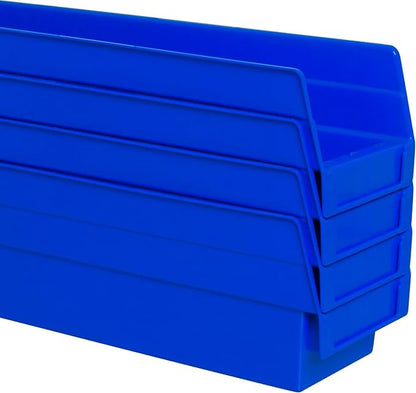 Akro-Mils 30128 Heavy Duty Plastic Shelf Bins, 18"x 4"x 4", Blue, 12-Pack | Heavy Duty Nesting Storage Bins for Garage, Closet, Refrigerator, Kitchen, Cabinet, Drawer Organization, Pantry Organization