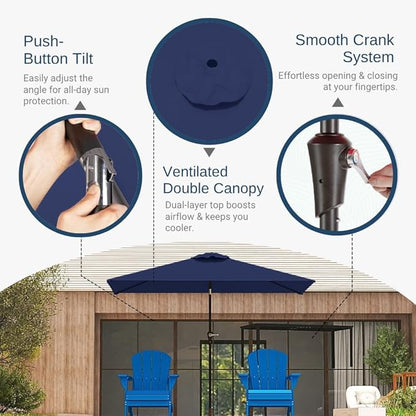 6.5' x 10' Rectangular Patio Umbrella Large Outdoor Market Umbrella w/UV Protection, Push Button Tilt and Crank Lift, Rectangle Table Umbrella for Garden, Deck, Pool, Patio, Navy Blue