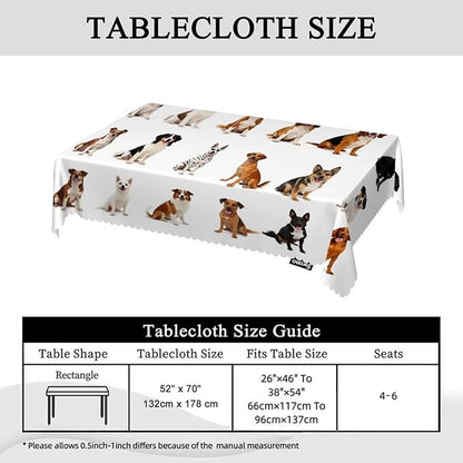Swono Dogs Table Cover Cute Animal Medium Size Family Breed Dogs 50x72 Inch Table Cloth for Rectangle Tables Buffet Parties Coffee BBQ and Dinning Tablecloth