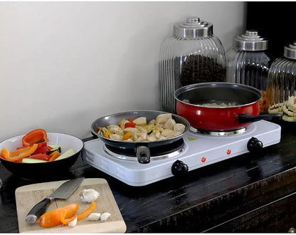Portable Dual Burner Infrared Cooktop – 1700W Electric Countertop Stove with Dual Size Burners, Adjustable Heat Settings & Sleek Finish – Compact Hot Plate for Small Kitchens (White)