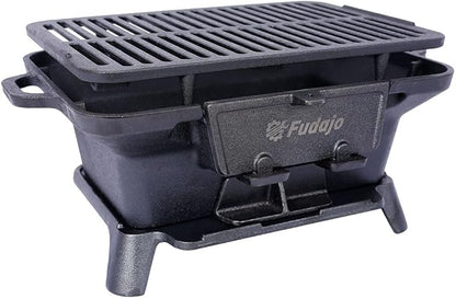 Portable Cast Iron Hibachi Grill, Tabletop Charcoal BBQ Grill with Adjustable Vent, Heavy Duty Enamel-Coated Cast Iron Griddle for Camping, Tailgating, Picnics, Backyard & Outdoor Cooking, Blac
