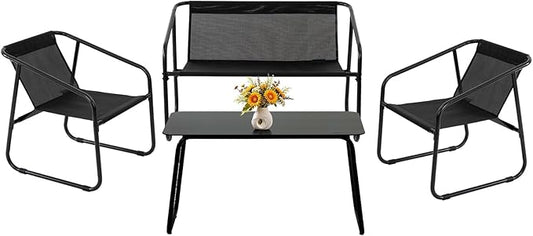 DUMOS 4 Piece Patio Furniture Set，Outdoor Patio Furniture Set with Table and Chairs, Patio Sectional Bistro Sets for Lawn, Garden, Balcony, Poolside Blake