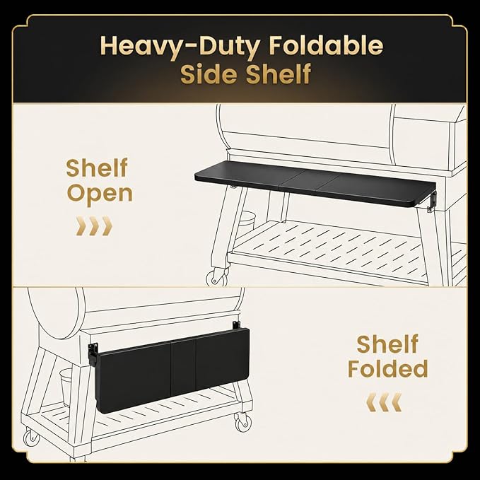 QuliMetal Front Shelf for Recteq Deck Boss 800, Folding Front Grill Table Accessory, Foldable Pellet Grill Shelf with Extra Prep Space for Food Prep, Trays, Tools and Storage, 37.7" x 10.5"