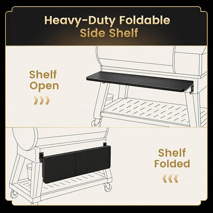 QuliMetal Front Shelf for Recteq Deck Boss 800, Folding Front Grill Table Accessory, Foldable Pellet Grill Shelf with Extra Prep Space for Food Prep, Trays, Tools and Storage, 37.7" x 10.5"