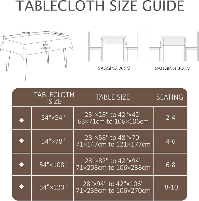 AIRCOWRIE Waterproof Vinyl Tablecloths, Heavy Duty Oil Proof Spill Proof Plastic Table Cloth, Wipe Clean PVC Table Cover for Spring Indoor and Outdoor Use (Brown, 54”×108”, Rectangle)