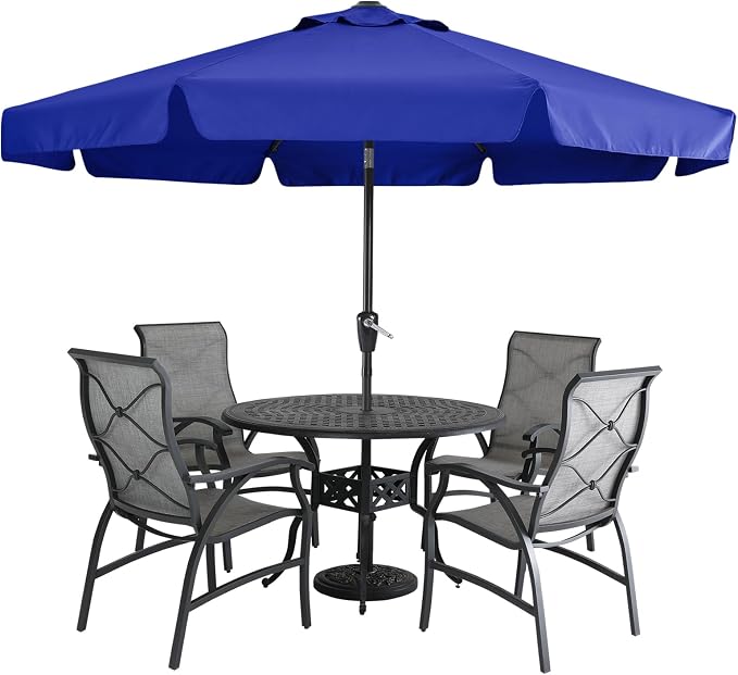 MASTERCANOPY 9ft Patio Umbrella with Valance, Crank & Tilt, Blue | 8 ribs, UV/fade-resist, waterproof, vent, for garden/deck/yard/pool