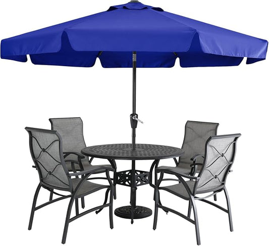 MASTERCANOPY 10ft Patio Umbrella with Valance, Crank & Tilt, Blue | 8 ribs, UV/fade-resist, waterproof, vent, for garden/deck/yard/pool
