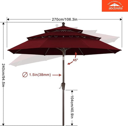 ABCCANOPY 5-Year 10-Year No Fading 9FT 3 Tiers Patio Umbrella, Outdoor Table Umbrella with 8 Sturdy Ribs for Deck, Backyard, Garden, Yard