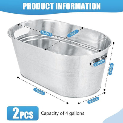 OBTANIM 2 Pack 4 Gallon Galvanized Ice Buckets Metal Champagne Drink Cooler Storage Ice Tub with Handles for Beer Cocktails Wine Beverage Home Parties Bar Cooling Supplies