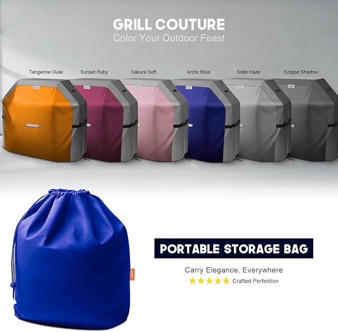 LIBZAKI Grill Cover 420D Waterproof, Weather Resistant, Rip-Proof, Anti-UV, Fade Resistant,Gas Grill Cover for Weber,Char Broil,Nexgrill Grills, etc.60 inches-Blue/Gray