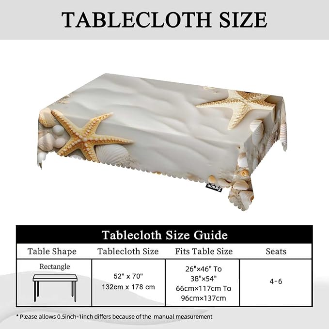 Swono Seashells Table Cloth Seacoast Beach Starfish and Seashells Rectangle Tablecloth Picnic Table Cover BBQ Table Cloth Polyester for Kitchen Restaurant Coffee Table 50x72 Inch