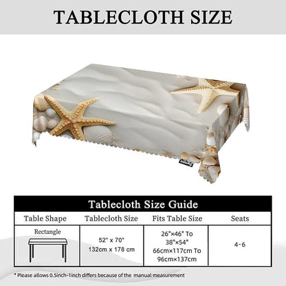 Swono Seashells Table Cloth Seacoast Beach Starfish and Seashells Rectangle Tablecloth Picnic Table Cover BBQ Table Cloth Polyester for Kitchen Restaurant Coffee Table 50x72 Inch
