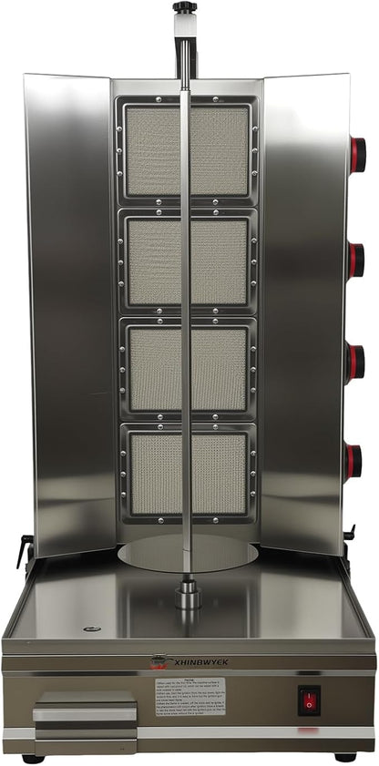 Shawarma Machine Oven Rotisserie Kebab Turkey Infrared Burner, Automatic Rotation and Adjustable Distance, 4 Propane Controls Up to 750°F,Vertical Skewers, Stainless Steel