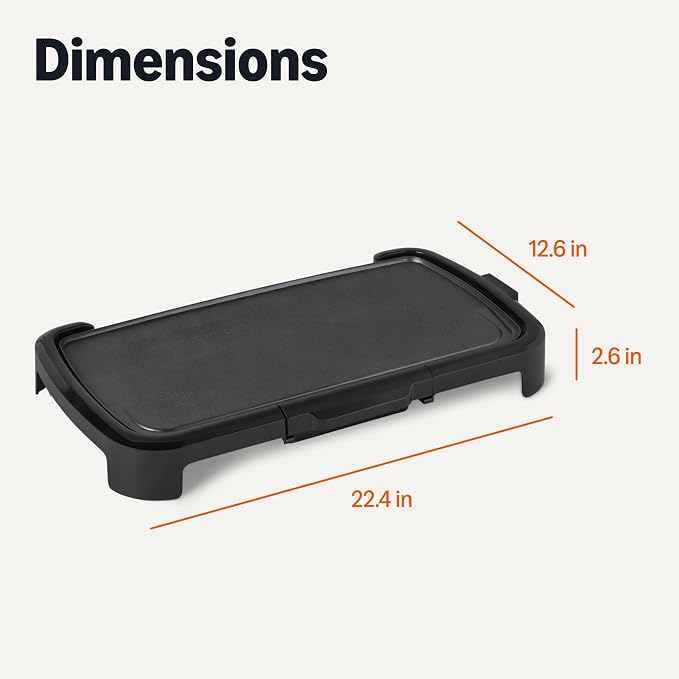 Amazon Basics Electric Griddle with Nonstick Ceramic Coating, Adjustable Temperature, Detachable Dishwasher Safe Plate, Drip Tray, 10 x 20 inches, Black