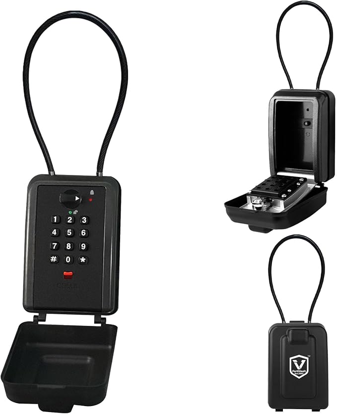 Flexible Steel Cable Lock Box for Keys, 12-Digit Combination Key Safe with Resettable Code, Large Capacity Weatherproof Outdoor Lockbox for House Keys, Home, Garage, Black