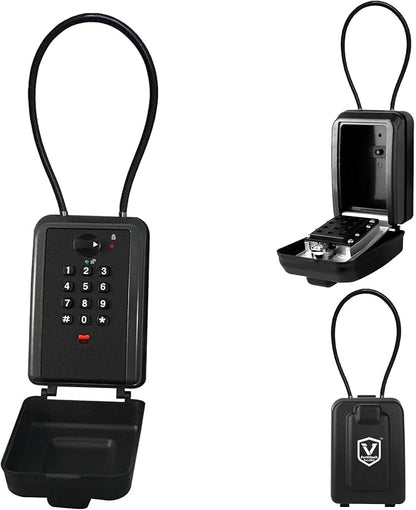 Flexible Steel Cable Lock Box for Keys, 12-Digit Combination Key Safe with Resettable Code, Large Capacity Weatherproof Outdoor Lockbox for House Keys, Home, Garage, Black