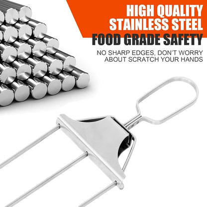 SHIKORI 3 Way Kabob Skewer,17''Stainless Steel Barbecue Fork 3 Pcs | Kabob Sticks With Push Bar Reusable Metal Skewer for Outdoor BBQ Meat Chicken Veggies Camping ,Food Grade,Rustproof