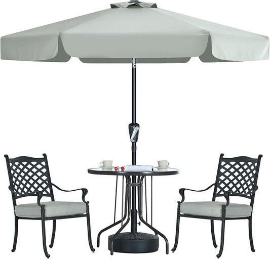 MASTERCANOPY 7.5ft Patio Umbrella with Valance, Crank & Tilt, Light Gray | 6 ribs, UV/fade-resist, waterproof, vent, for garden/deck/yard/pool